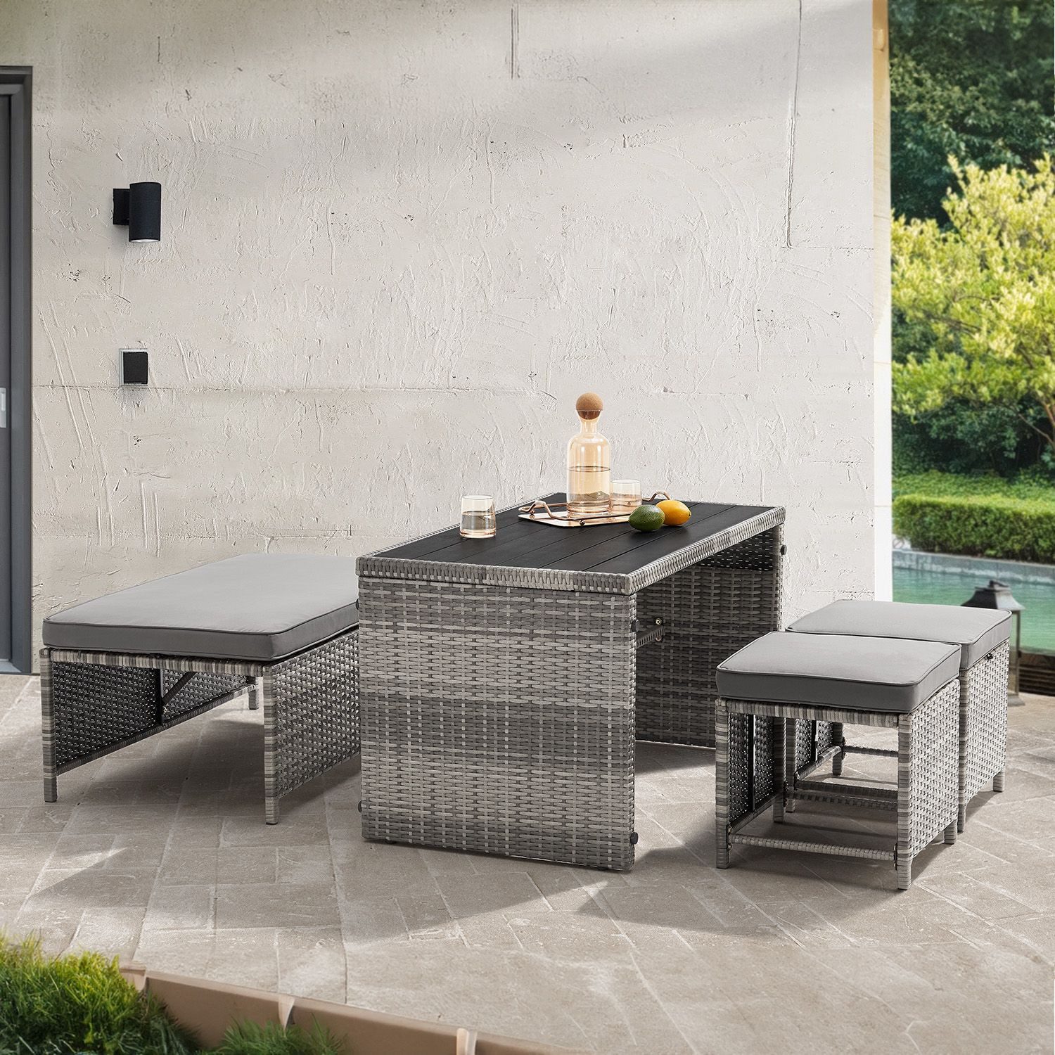 Juskys Gartenlounge-Set Jamaika, 2in1 Polyrattan Set, günstig online kaufen