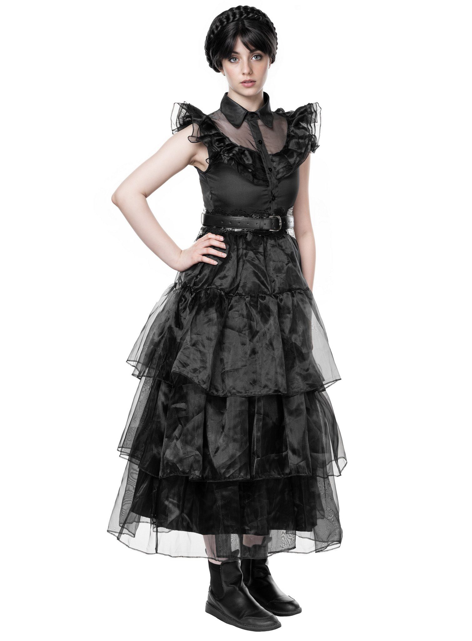 Maskworld Hexen-Kostüm Wednesday Ballkleid Kostüm, Umwerfendes, schwarzes Kleid für faszinierende Tanzeinlagen bei Schul