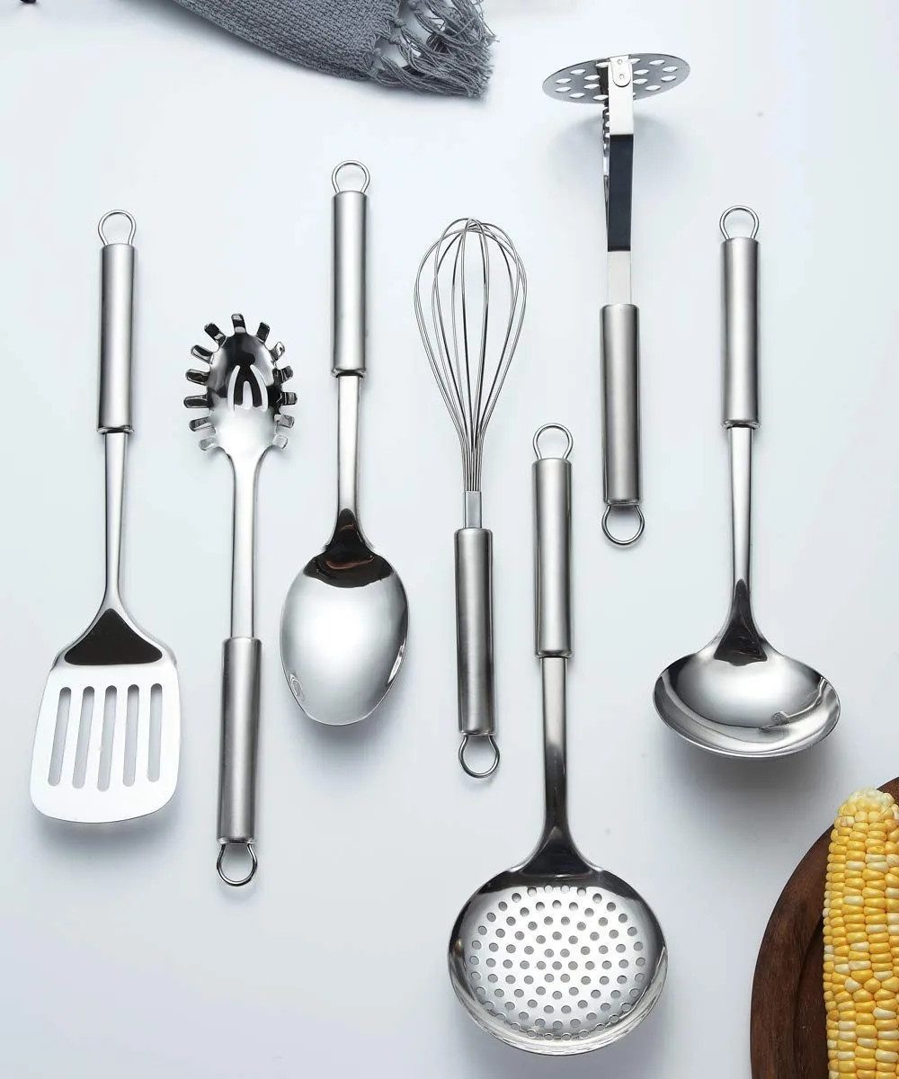 SURFOU Kochbesteck-Set Küchenhelfer Küchenutensilien 12 Stück Edelstahl Silikon Küchenset (Spiegelpolitur, Rostfrei & Spülmaschinenfest, 12-tlg., mit Aufhängeös – Bild 4 von 5