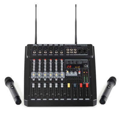 Pronomic Mischpult 6-Kanal-Powermischer 760 Watt RMS-Leistung, (inkl. 2 Funkmikrofone mit integriertem UHF-Empfänger), Bluetooth®/USB-Player/Recorder - Grafischer Equalizer