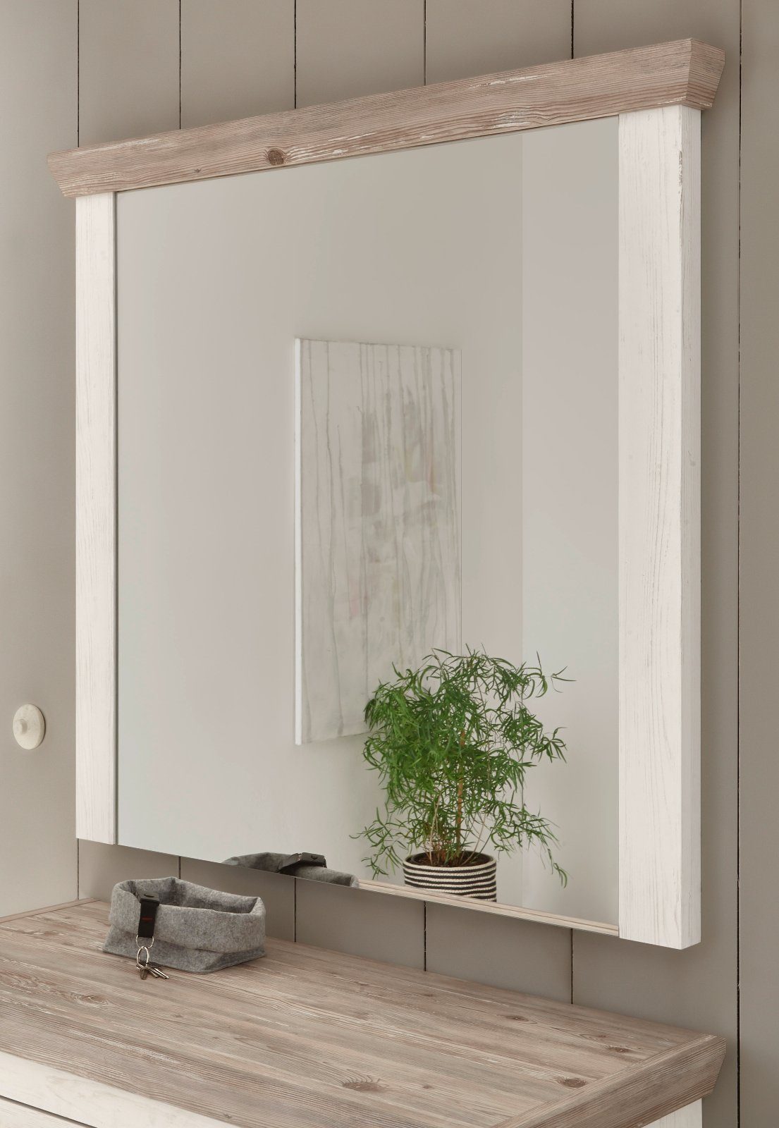 Furn.Design IMV Wandspiegel Pinie, cm), Oslo Landhausstil x Pinie 107 in und weiß 110 Rovola (Garderobenspiegel