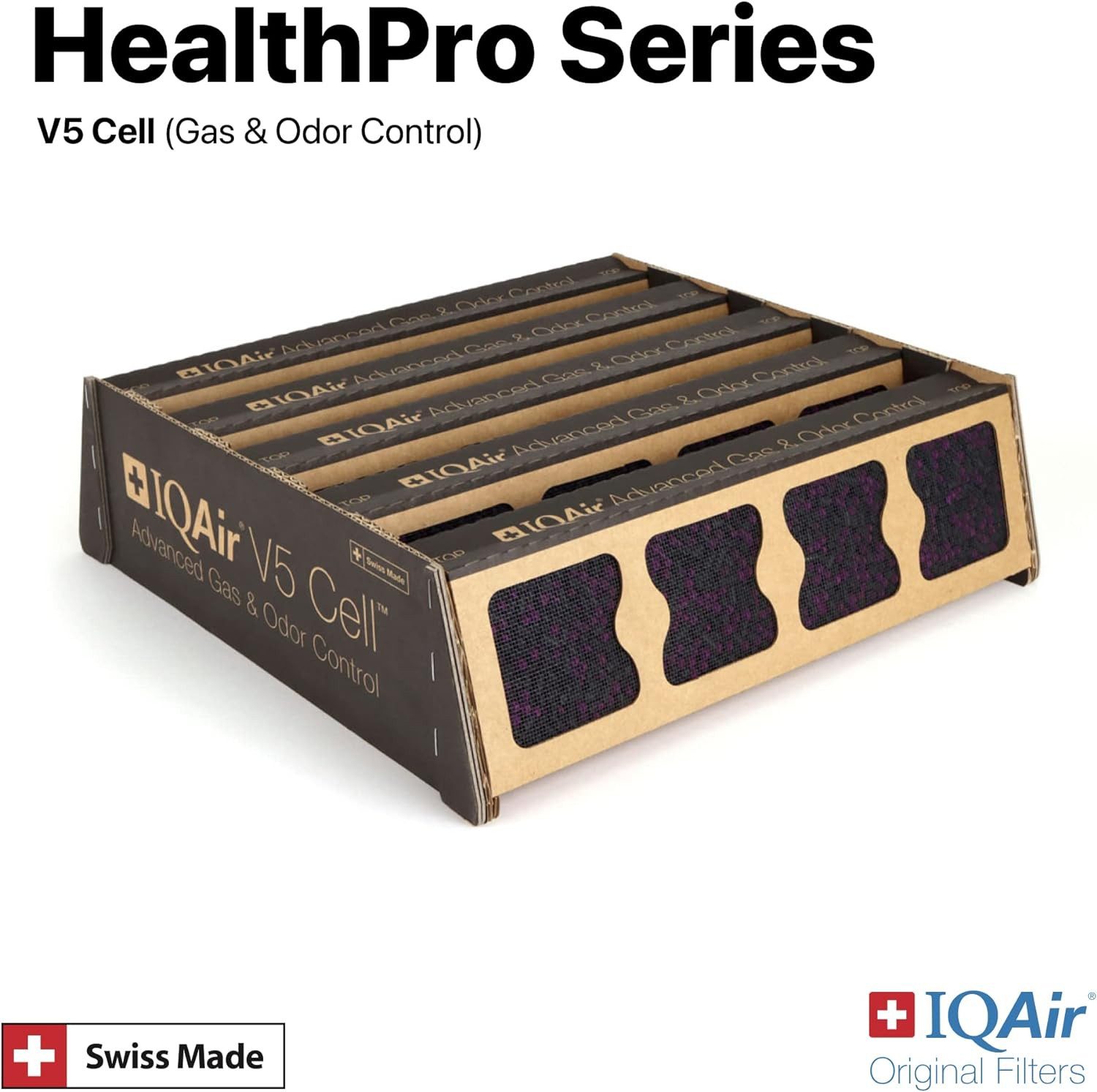 IQAir Ersatzfilter für IQAir HealthPro Raumluftreiniger- V5 Aktivkohle Gas- Geruchsfilter, Zubehör für HealthPro Series, Filter 2/3 gegen VOC, Rauch, Gerüche & Chemikalien