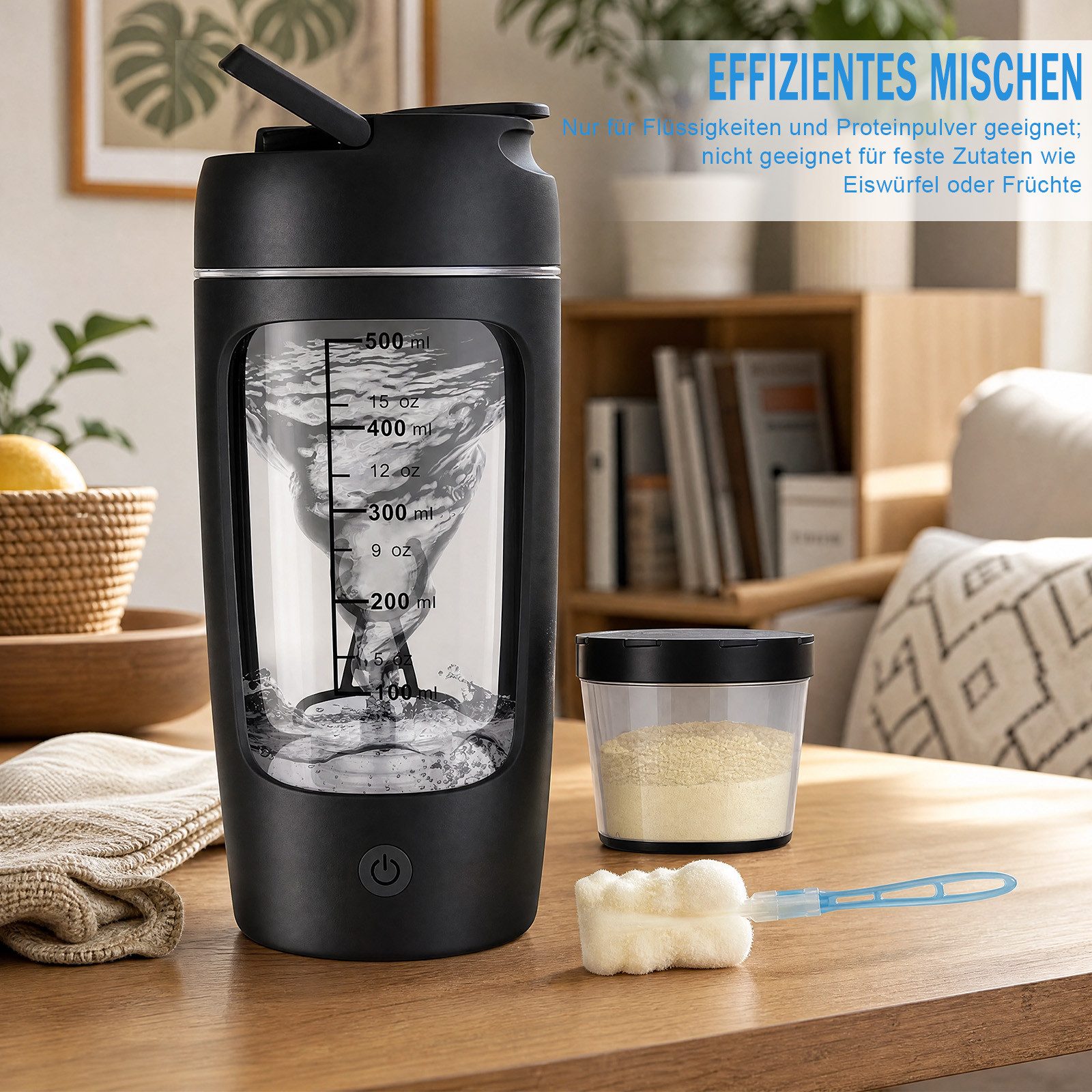 AKKEE Elektrischer Shaker Protein Shaker Elektrisch mit Pulverfach 650 ML BPA-freier, Vollautomatische Mischung