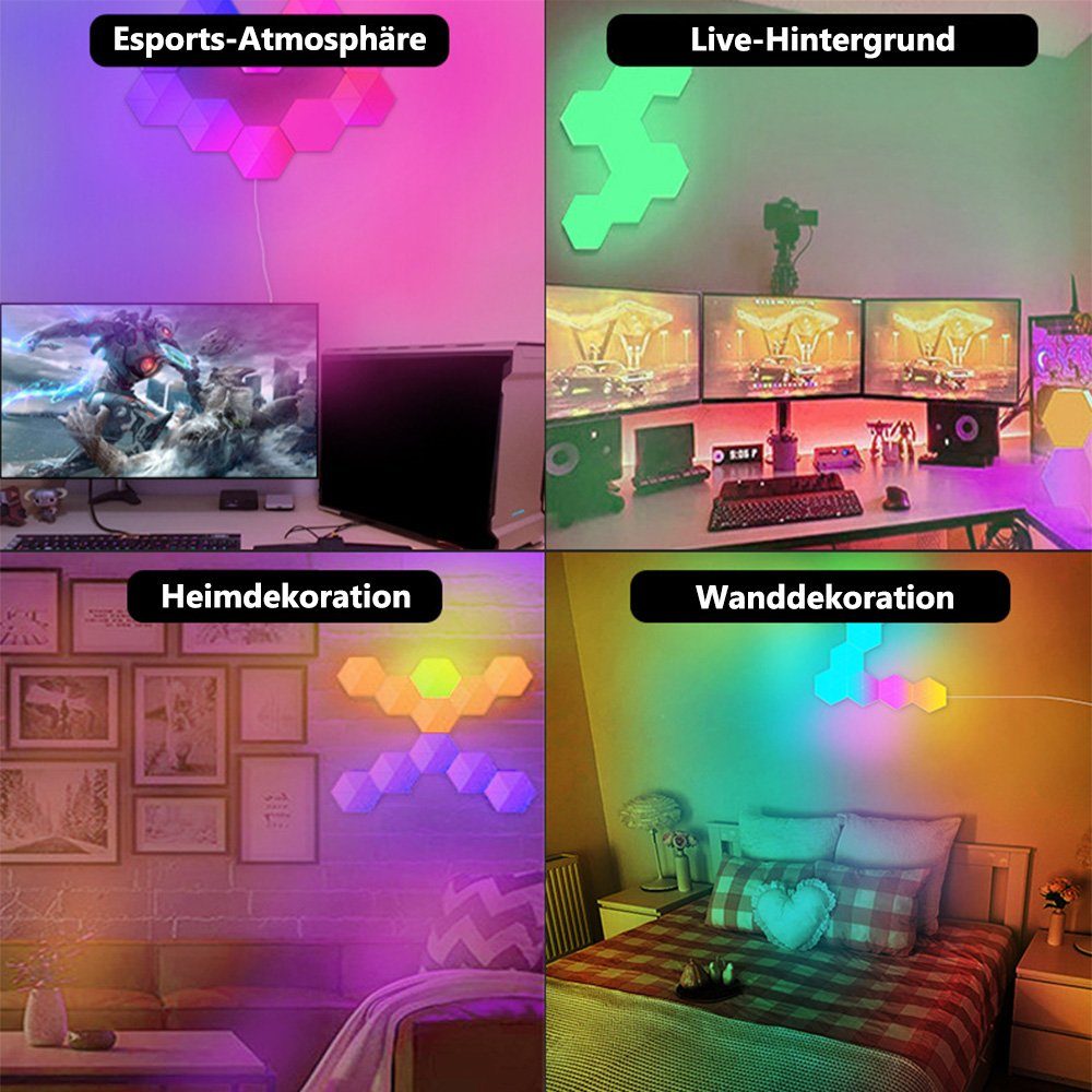 Rosnek LED Wandleuchte App Schlafzimmer RGB, für Musiksyn, Bluetooth, und RGB, Bluetooth, Spielzimmer, Smart Fernbedienung LED-Sechseck-Leuchten, DIY