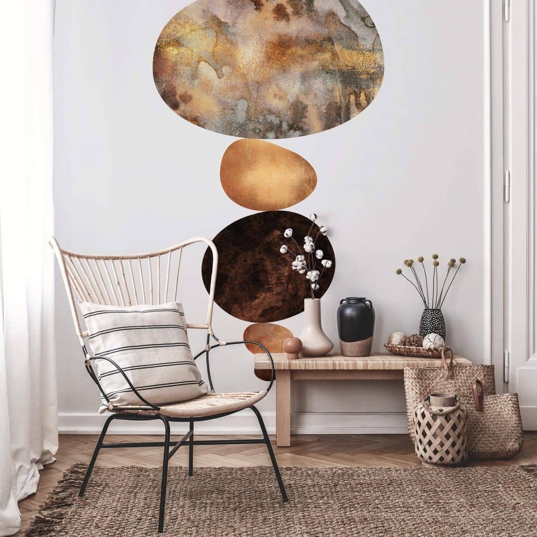 K&L Wall Art Fototapete Große Vliestapete XXL Art Deco Gold Natur Feng Shui Deko Steine, Wohnzimmer Wandschutz