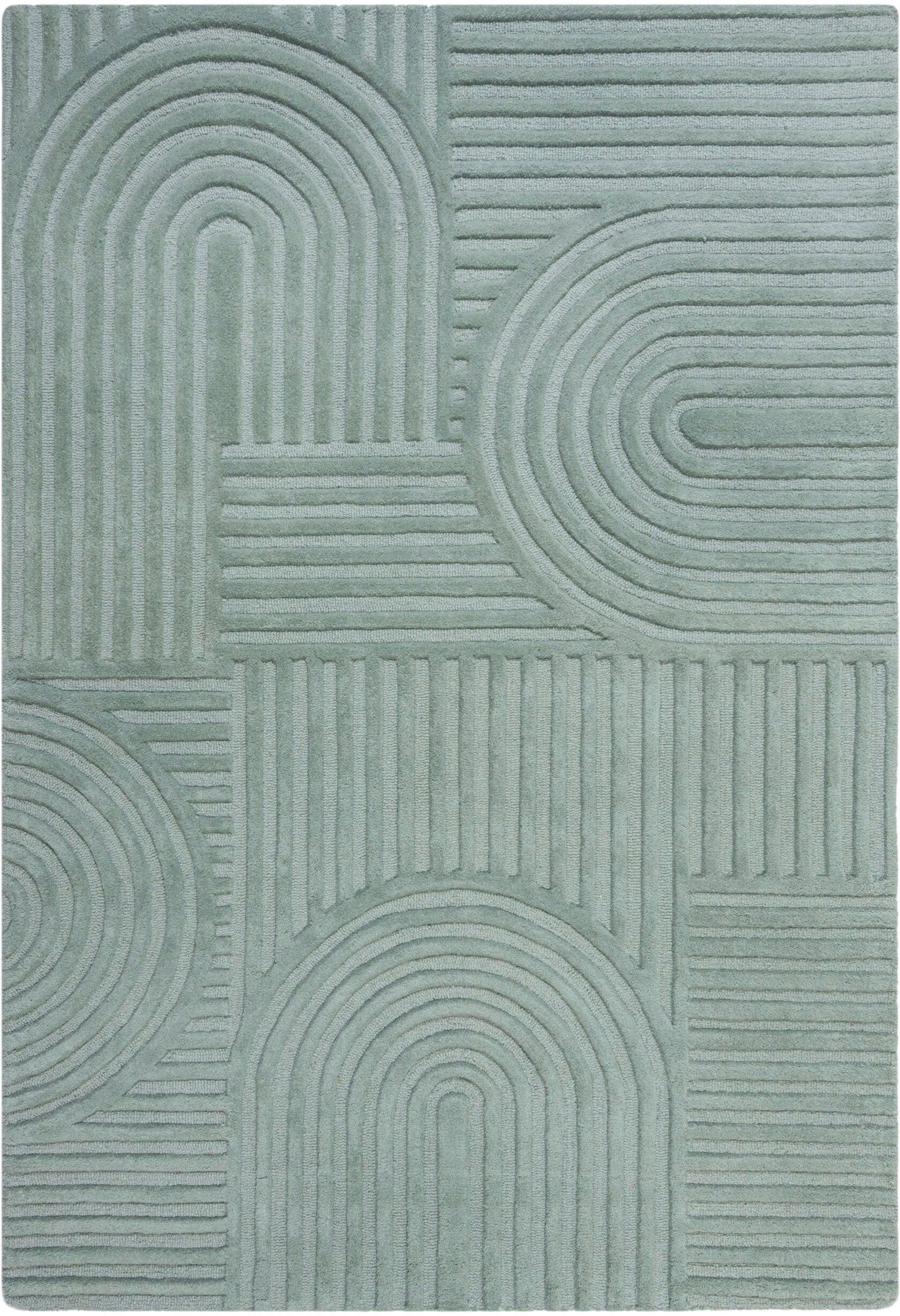 FLAIR RUGS Wollteppich Zen Garden, modern & mit Linien, Höhe: 10 mm, 100% Wolle, Hoch-Tief-Effekt, auch als Läufer und in Rund erhältlich