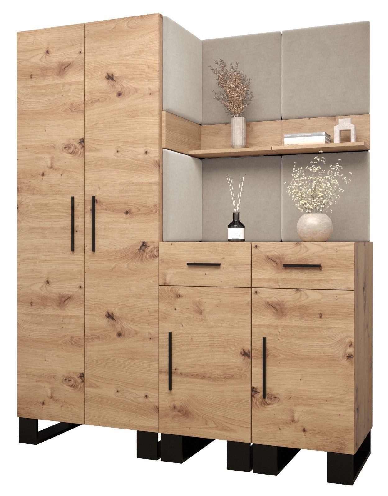ABIKS MÖBEL Garderoben-Set ARTIN Set 7 Garderobe mit gepolsterten Paneelen, Industriell Design