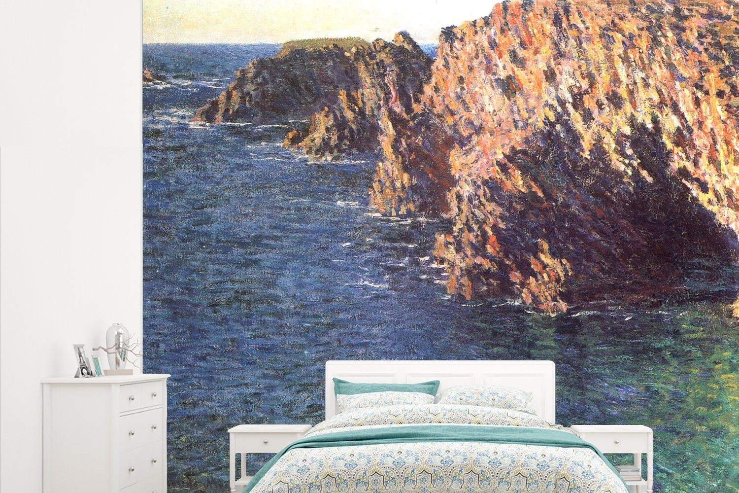 MuchoWow Fototapete Die Grotte von Port-Domois - Gemälde von Claude Monet, Matt, bedruckt, (5 St), Vliestapete für Wohnzimmer Schlafzimmer Küche, Fototapete