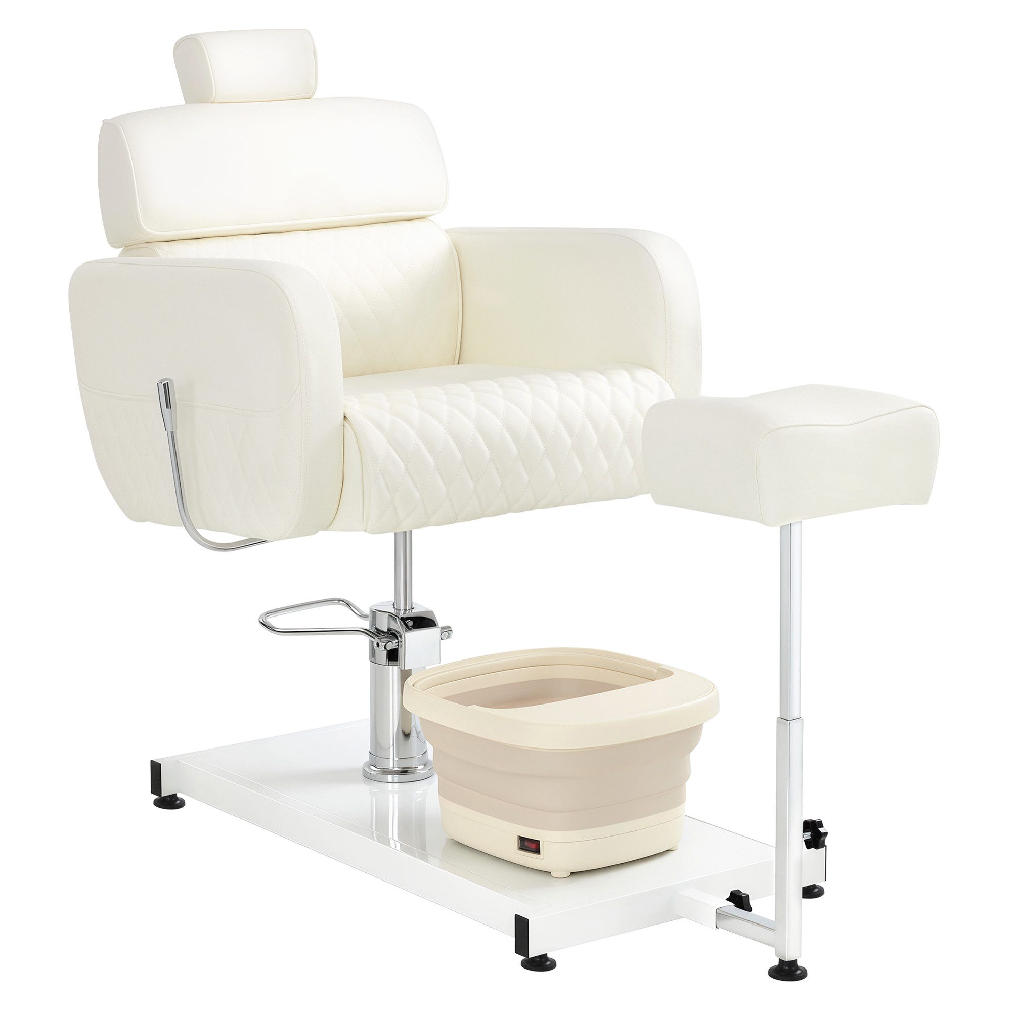 Barberpub Stuhl BarberPub Pediküre Stuhl mit Fußbadewanne F0380 (Weiß)
