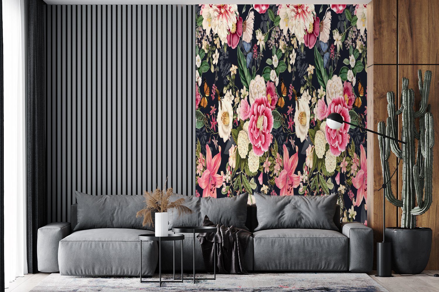 MuchoWow Fototapete - Collage, Tapete - Anemone Montagefertig Wandtapete bedruckt, Vinyl (3 Blumen für Wohnzimmer, - Lilie Matt, St)