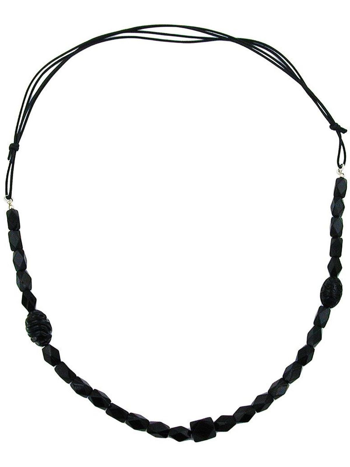 Gallay Perlenkette Kunststoffperlen Schliffperle schwarz Kordel schwarz 90cm (1-tlg)