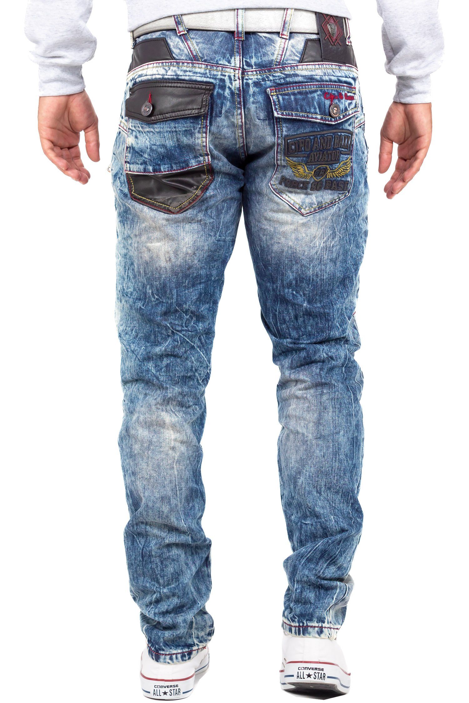 Cipo & Baxx Bikerjeans Herren Hose BA-CD482 mit Kunstleder Bereichen und Ve günstig online kaufen
