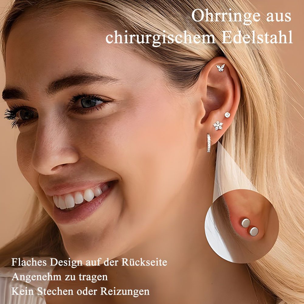 HoyoLee Ohrring-Set 12 Paar Ohrringe Gold Silber Set, Chirurgenstahl Creolen Ohrstecker