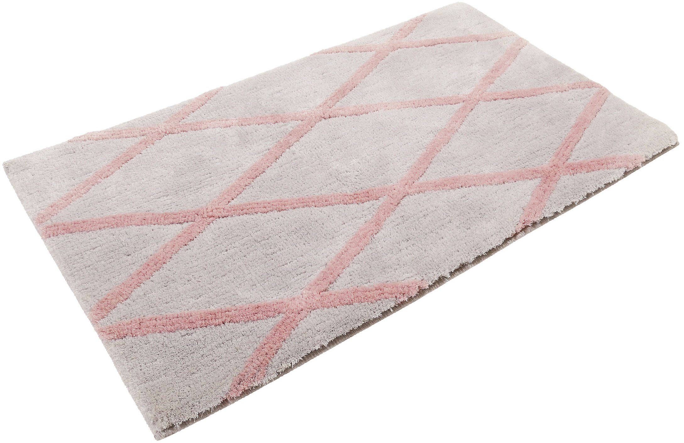 Homie Living Badematte San Bosa, Höhe 20 mm, rutschhemmend beschichtet, schnell trocknend, fußbodenheizungsgeeignet, Polyester, rechteckig, Badteppich, modernes Rauten Design, waschbar, Badezimmerteppich
