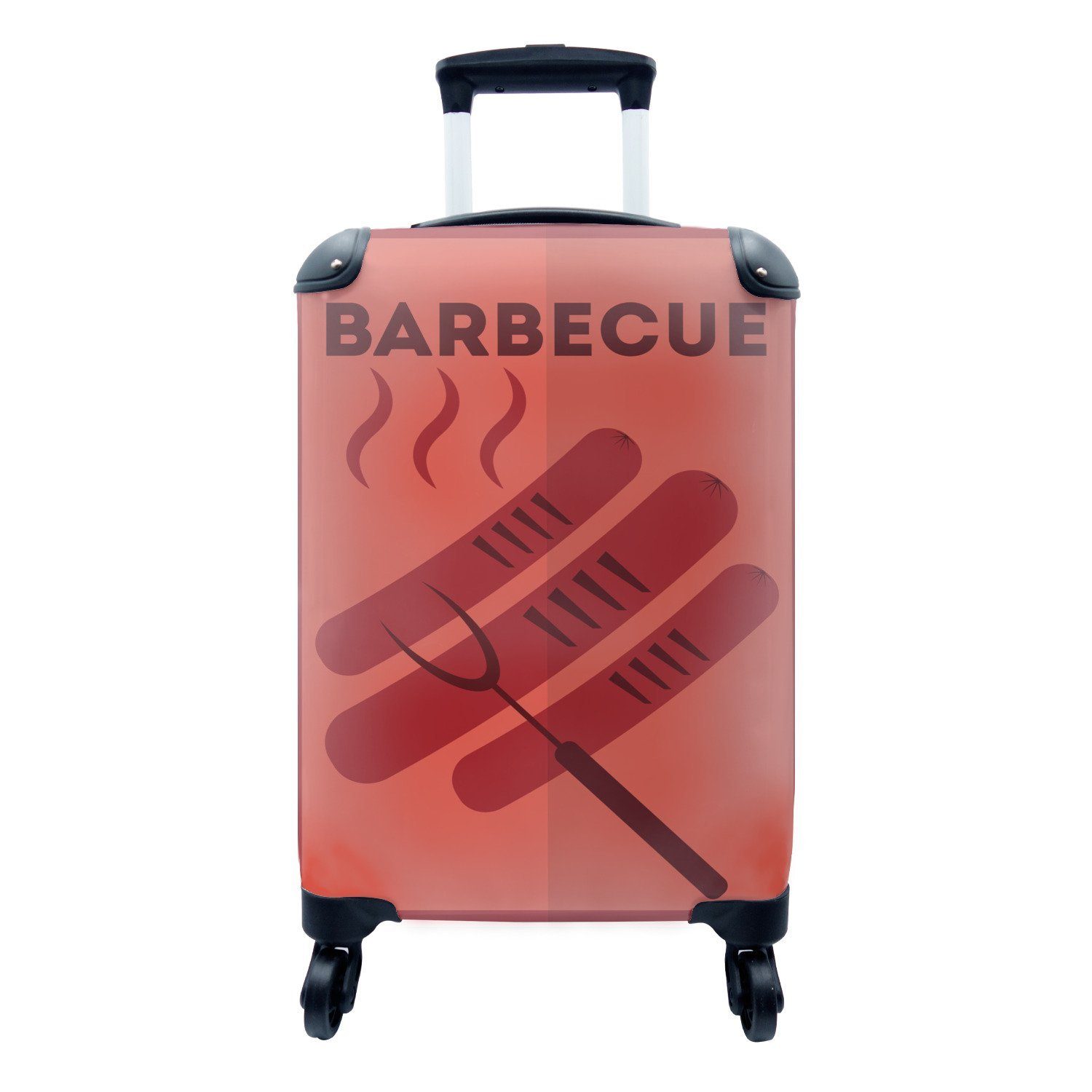 MuchoWow Handgepäckkoffer Barbecue Illustration mit Würstchen, 4 Rollen, Reisetasche mit rollen, Handgepäck für Ferien, Trolley, Reisekoffer