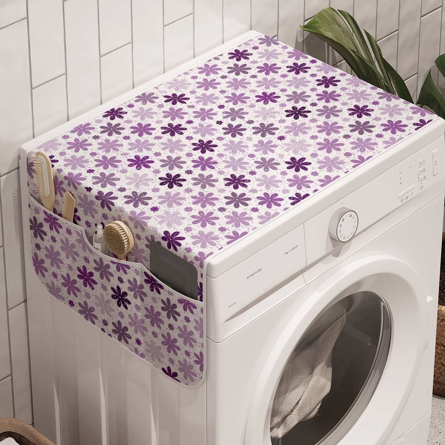 Abakuhaus Badorganizer Anti-Rutsch-Stoffabdeckung für Waschmaschine und Trockner, Natürlich Große und kleine Blüten