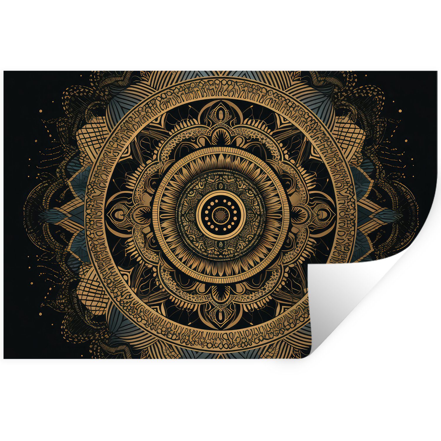 MuchoWow Wandsticker Mandala - Gold - Bohème - Luxus (1 St), Wandtattoo, Selbstklebend, Wohnzimmer, 30x20 cm