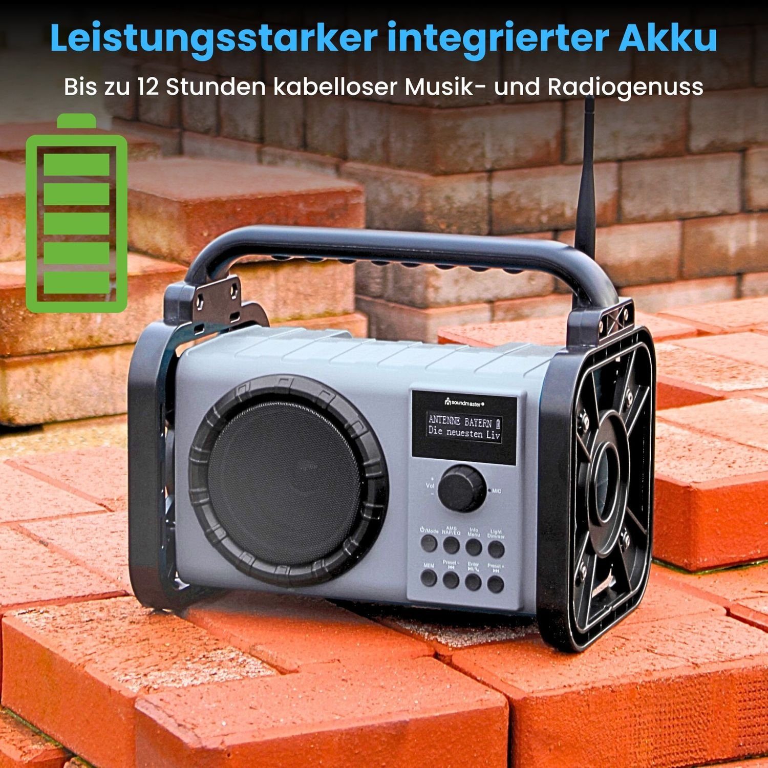 Bluetooth DAB+ AM) Akku Baustellenradio (DAB) FM, spritzwassergeschützt Digitalradio (DAB+, Soundmaster PLL-UKW, IP44 DAB80OR MW,