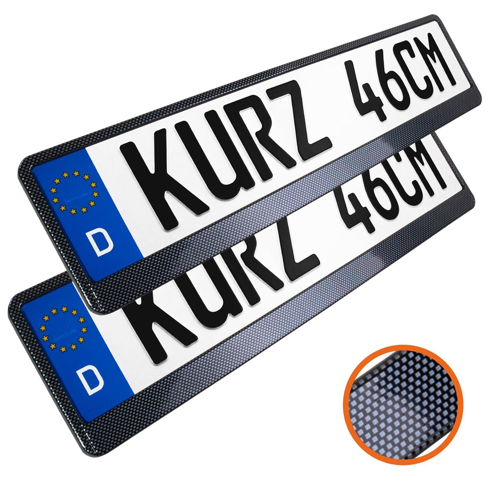 L & P Car Design Kennzeichenhalter für Auto 46 cm in Carbon Optik für kurze Kennzeichen, (2 Stück)