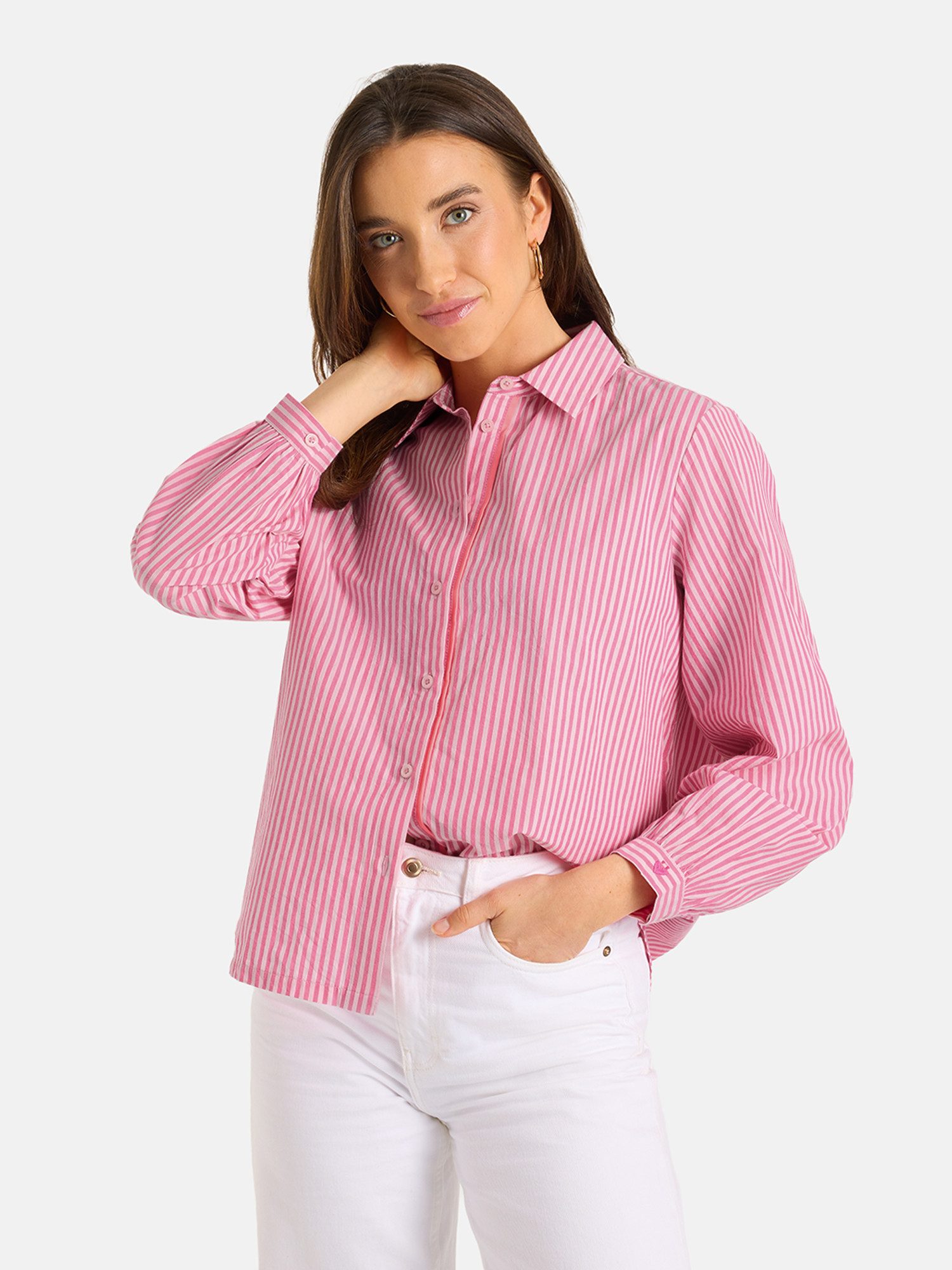 Lieblingsstück Hemdbluse LiaL mit gerafften Ärmelenden mit Knopf, Baumwolle