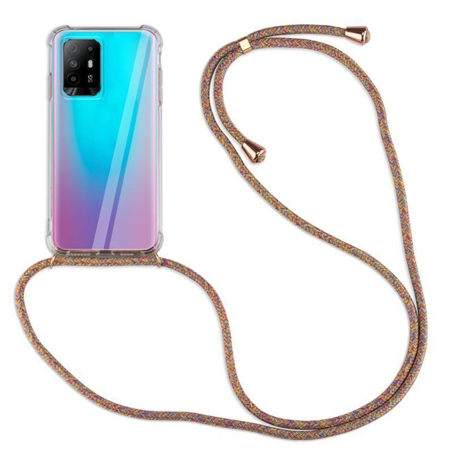betterfon Handykette für Oppo A94 5G Handyhülle mit Band & Kordel Bumper Rainbow, Hände frei – mit Silikonhülle & Schnur für flexiblen Alltag