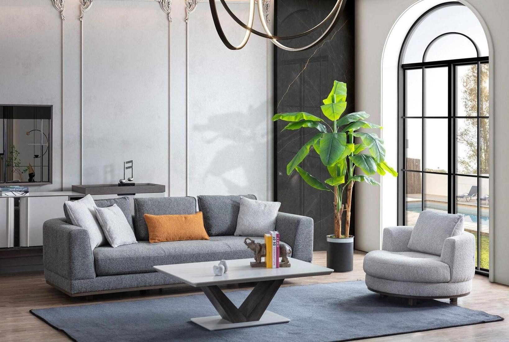 Xlmoebel Polstergarnitur Gemütliches Sofaset mit hochwertiger Couch und Couchtisch, (3tlg.Wohnzimmer Set (Sofagarnitur 3 sitzer+Sessel+Couchtisch) EAN: 40), Hergestellt in Europa