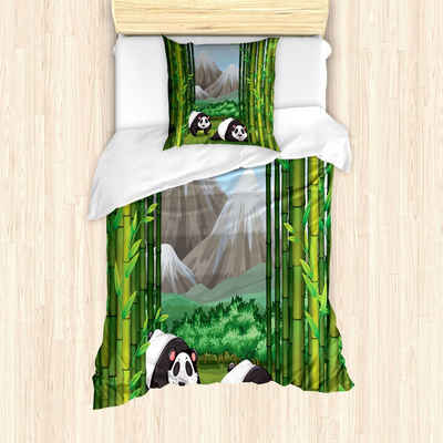 Bettwäsche Milbensicher Allergiker geeignet mit Kissenbezug, Abakuhaus, Microfaser, Bambus Panda-Bär Bäume Cartoon