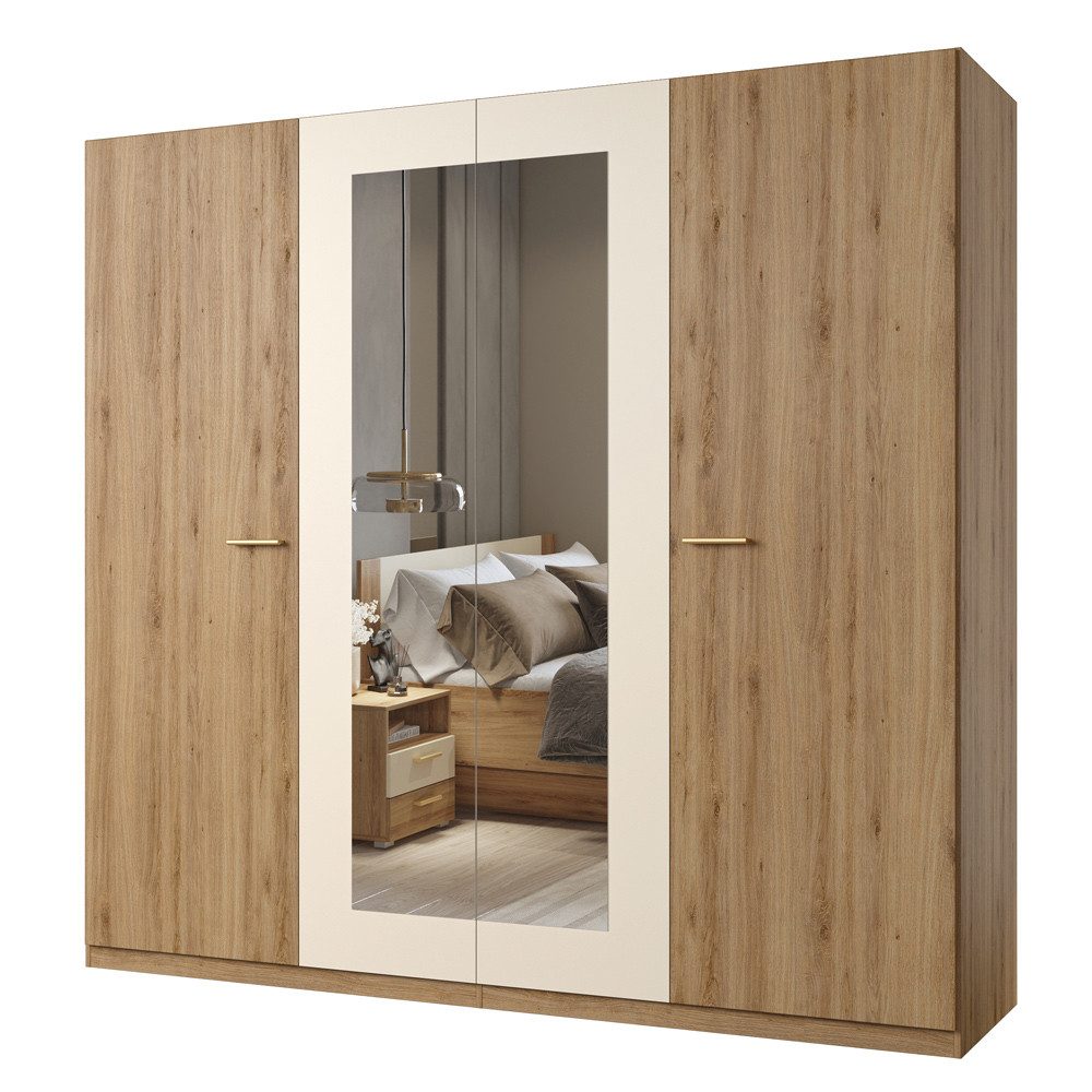 Lomadox Kleiderschrank VARESE-83 Eiche beige mit Spiegel Kleiderstange 227,9x214,6x59,2 cm
