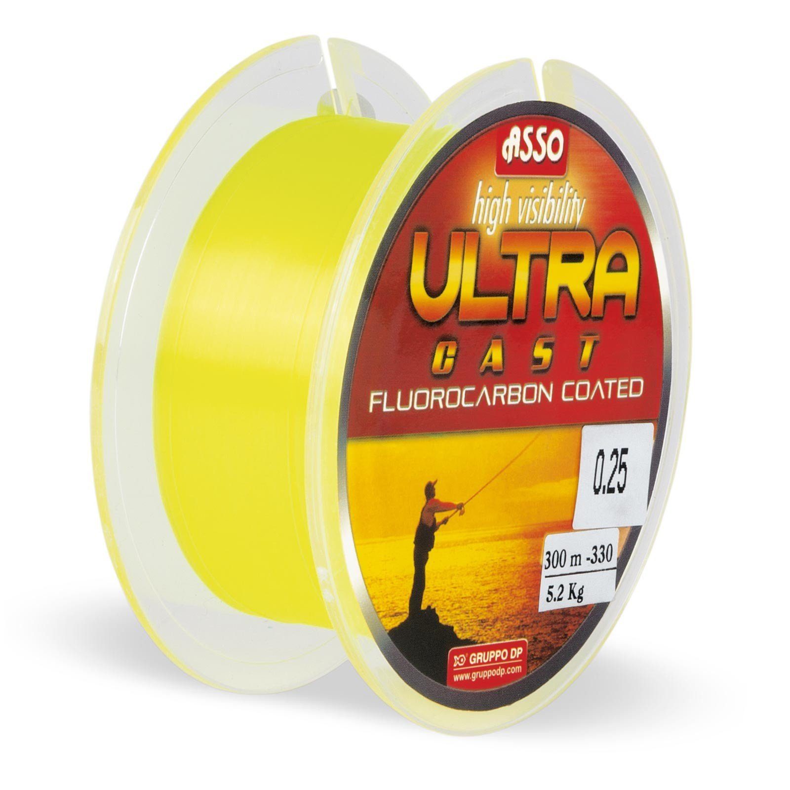 ASSO Angelschnur, 300 m Länge, ASSO Ultra Cast 300m 0,32mm 8,60kg Fluo Yellow Monofile Angelschnur | Angelschnüre
