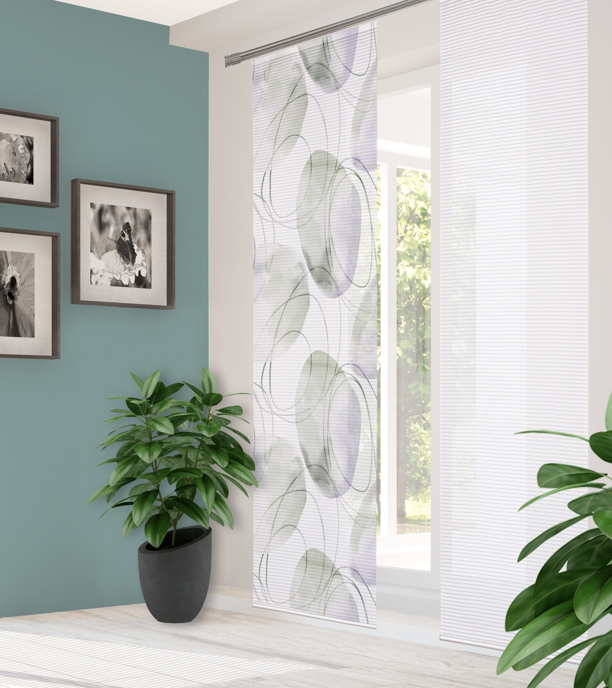 HOME WOHNIDEEN Schiebegardine HIG Schiebegardine ELLRIK, recycelt, 245x60 cm, bedruckt, Bambusoptik (1 St), Paneelwagen, halbtransparent, 91% Polyester (recycelt), 9% Polyester