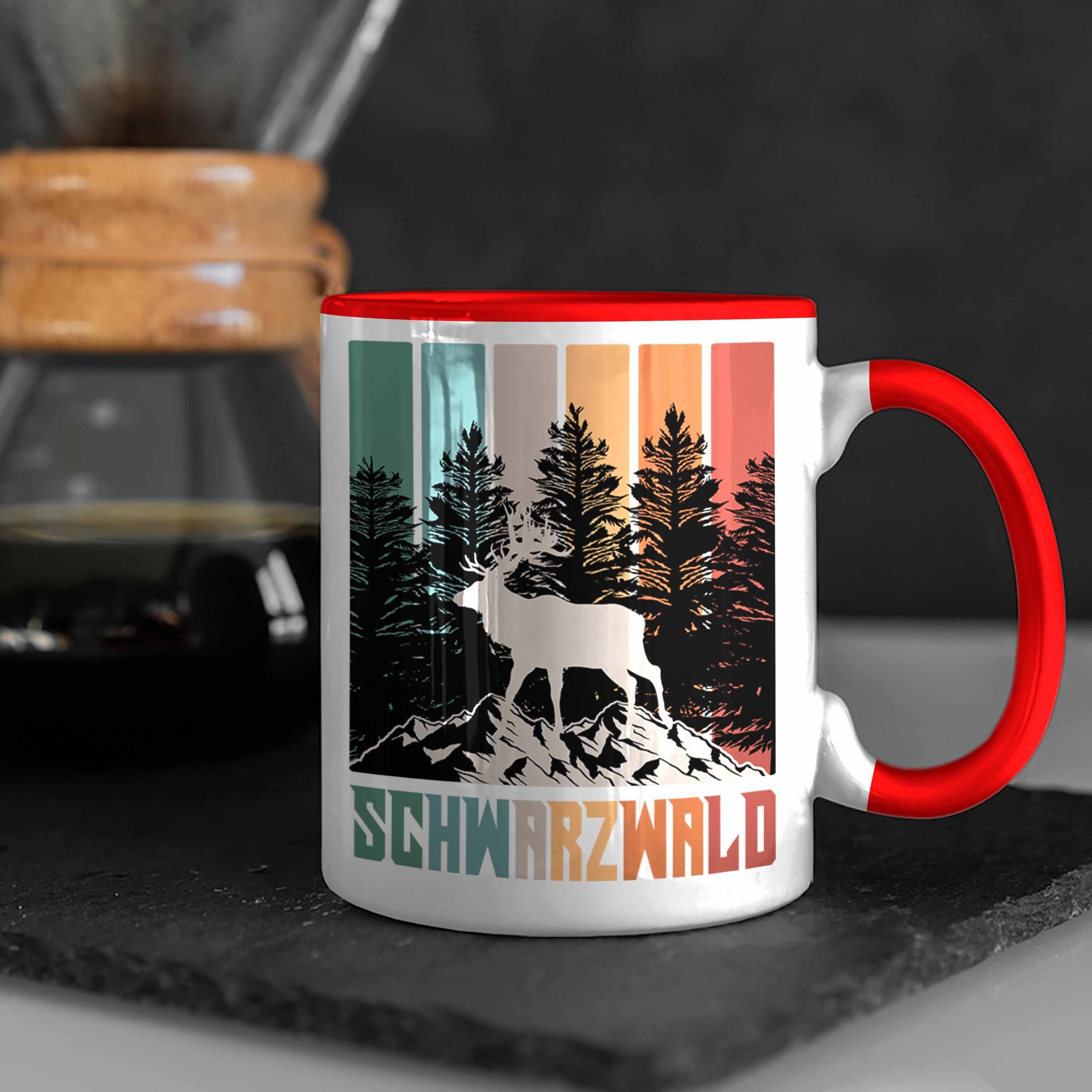 Trendation Schwarzwald Tasse Geschenkidee Tasse Hirsch Geschenk Rot Grafik