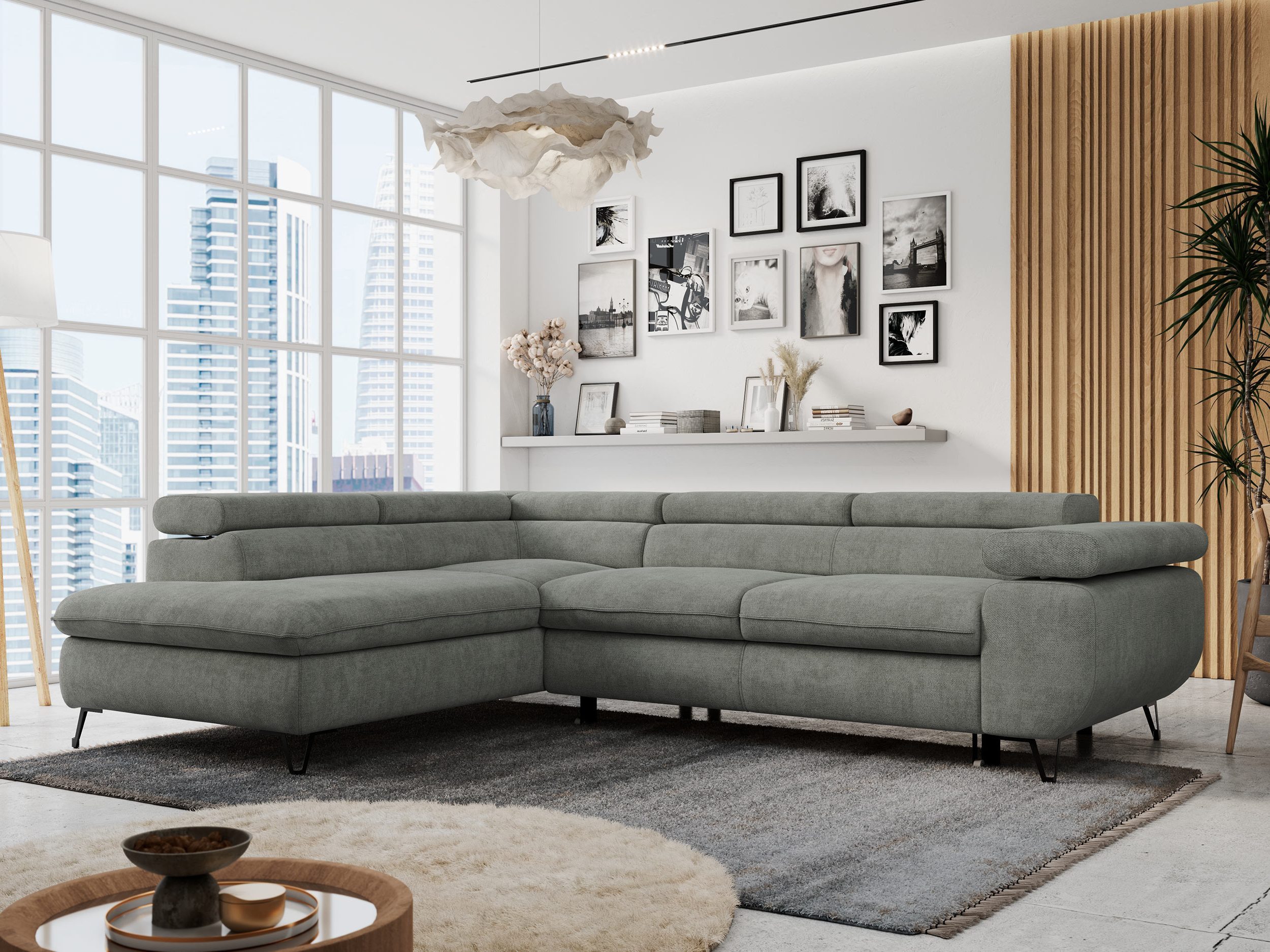 MKS MÖBEL Ecksofa PETER L, Set, Ecksofa L-form, HR35-Schaum, Wellenfederkern, Bettfunktion, Einstellbare Kopfstützen, Bettkasten