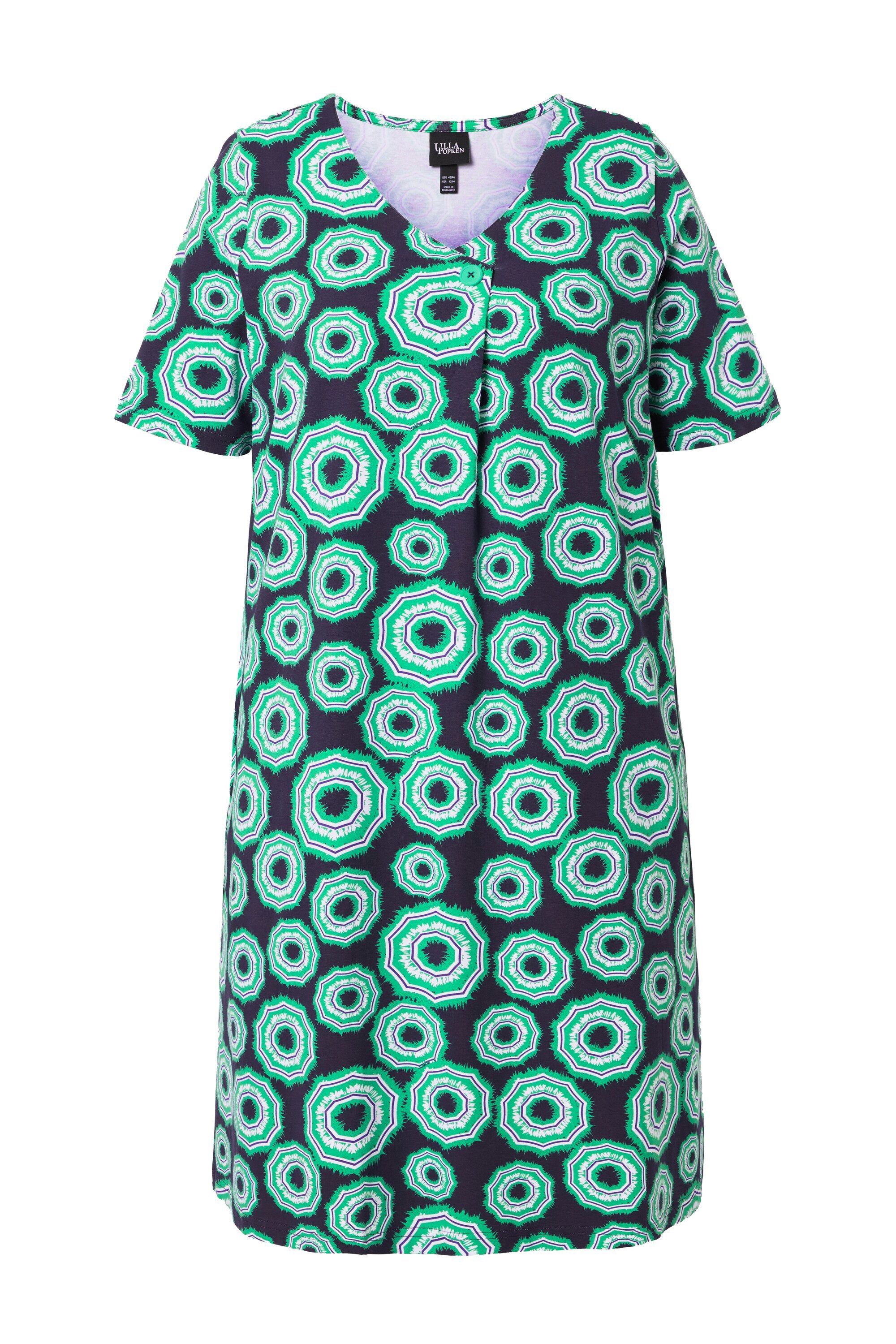 Ulla Popken Jerseykleid Jerseykleid Sonnenschirme V-Ausschnitt Halbarm