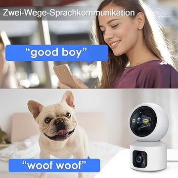 Kpaloft 355°-WLAN Überwachungskamera (für den Innenbereich, FHD 1080P Dual-Kamera, 90° verstellbar, Nachtsicht, Bewegungserkennung, APP, Zwei-Wege-Audio, Ton- und Lichtwarnung, für Babys/Haustiere)