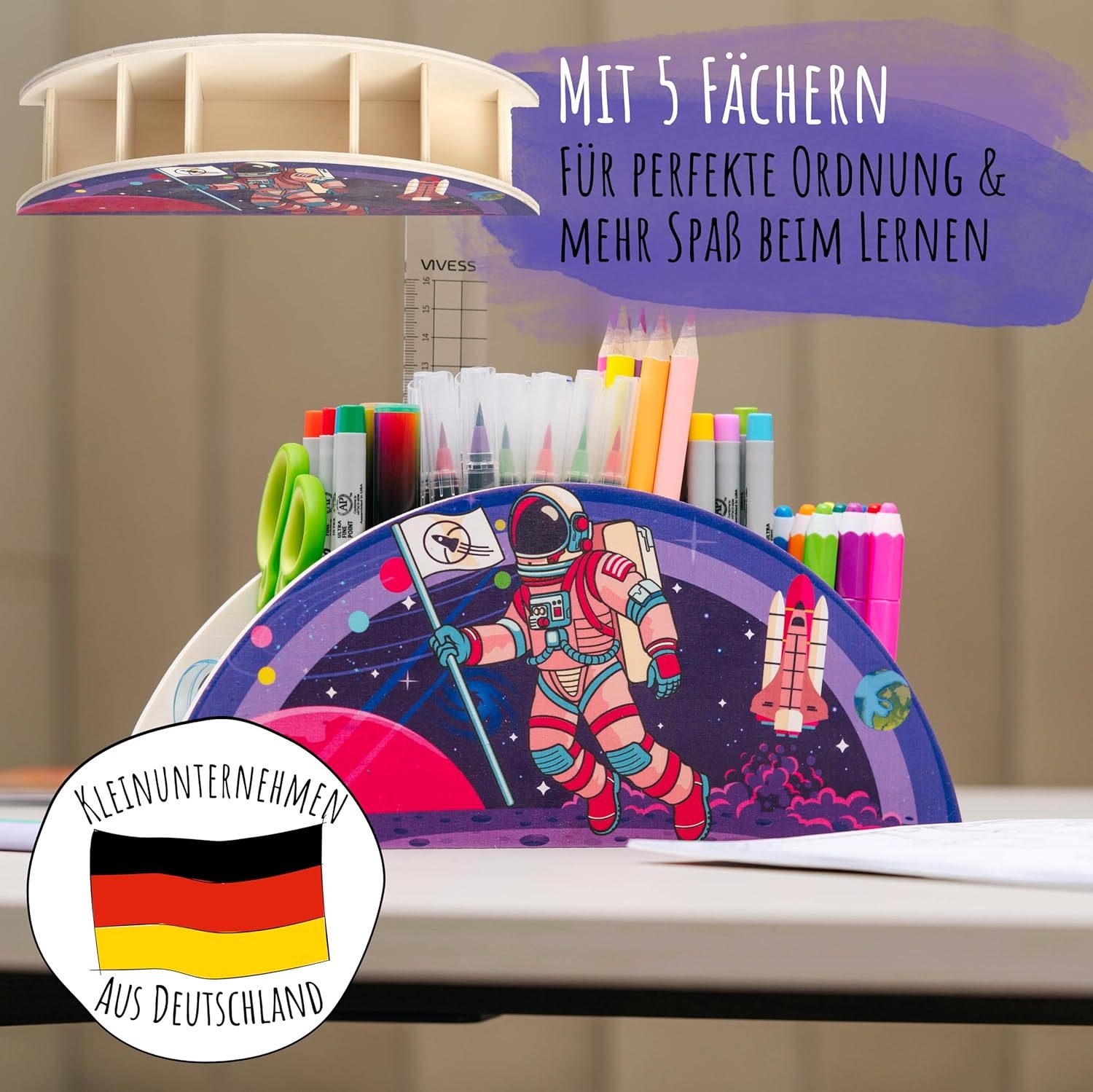 Wagoma Organizer Stiftehalter Kinder [5 Fächer] Robust aus Holz – Bild 4 von 5