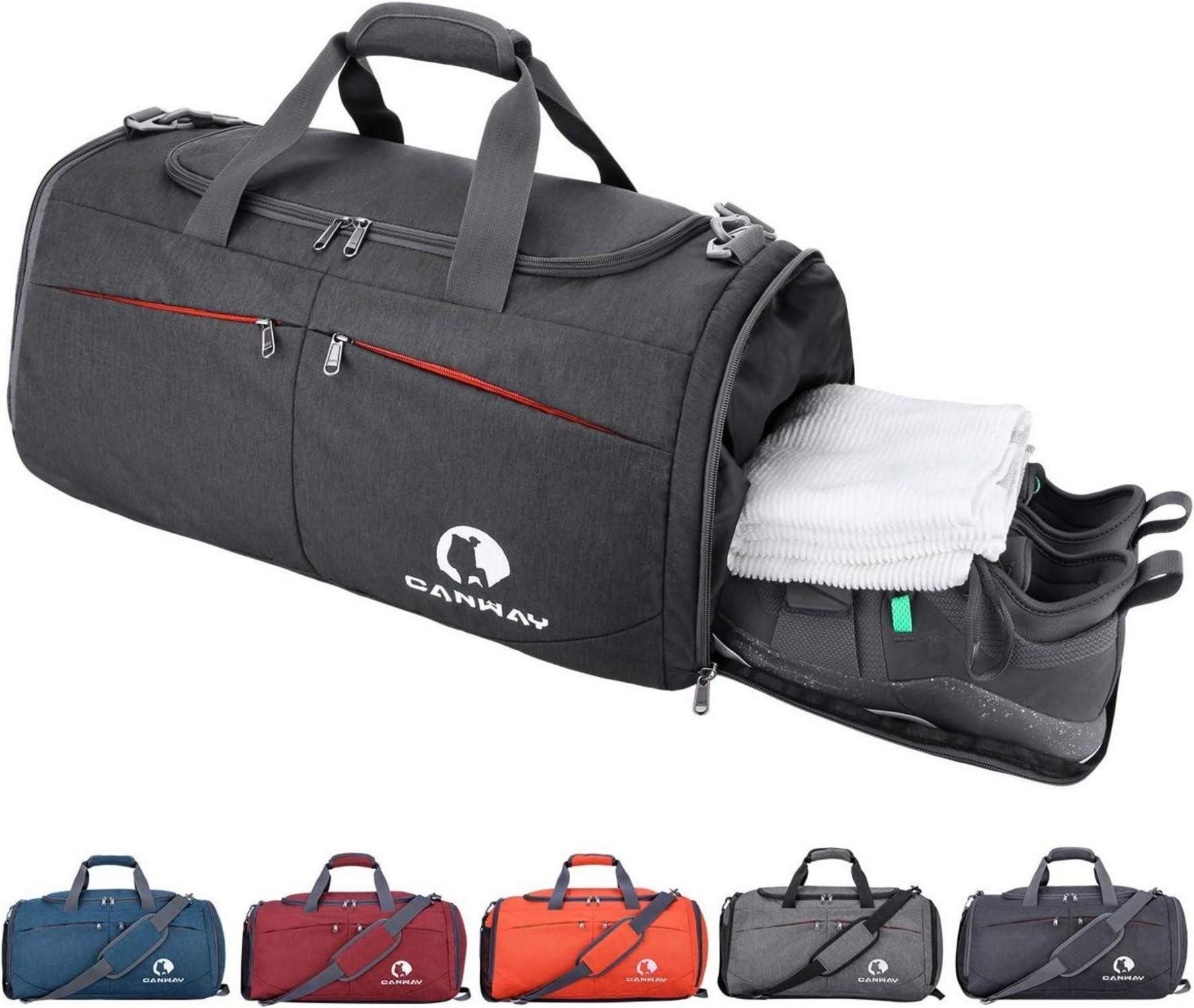 Reisetasche Faltbare Sporttasche mit Schuhfach und Nassfach 45L Schwarz
