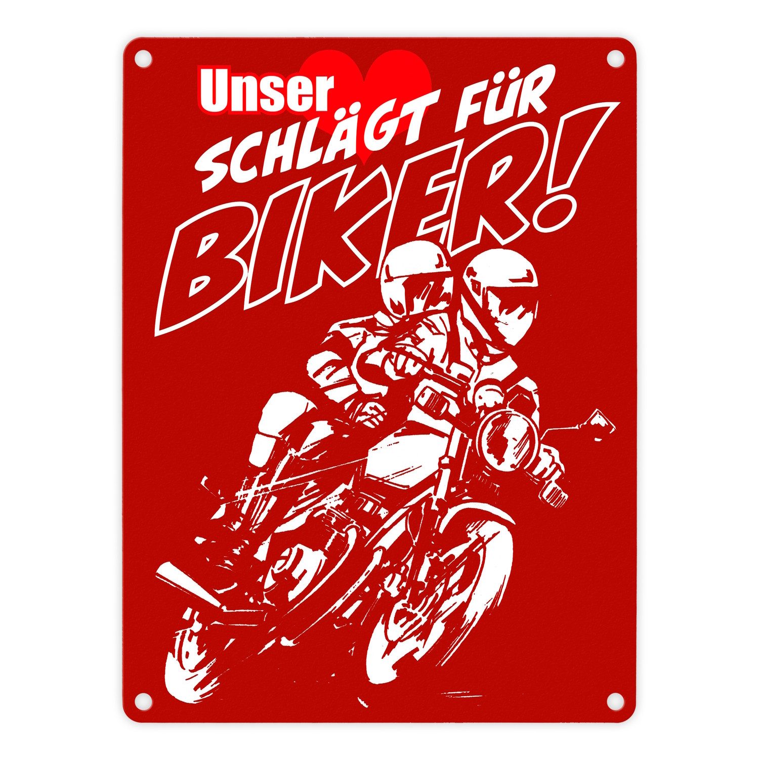Metallschild Metallschild in 15x20 cm mit Motorrad rot Unser Herz schlägt für