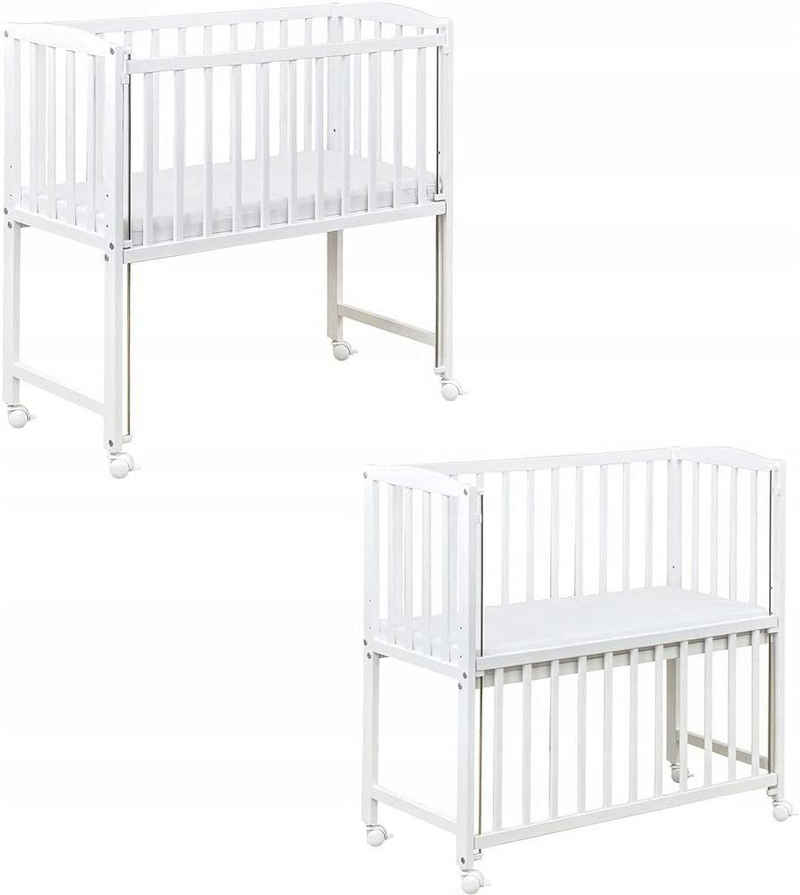 Dedstore-Baby Beistellbett mit Matratze 90x40 cm Höhenverstellbar Komplett Set Weiß Baby Bett, Made in Europe