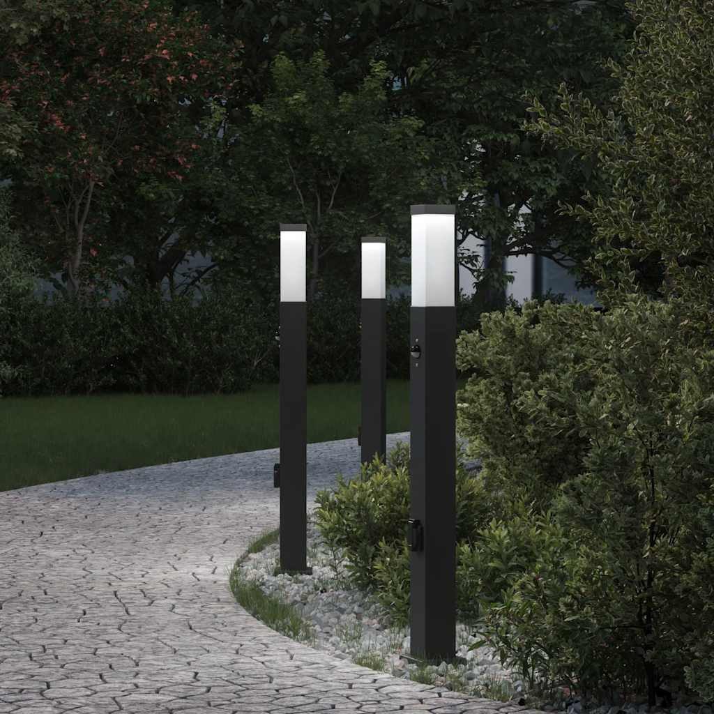 vidaXL Deckenleuchte Pollerleuchten mit Sensor&Steckdose 3 Stk. 80 cm Schwarz IP44