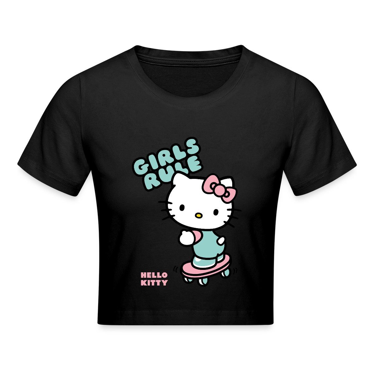 Spreadshirt T-Shirt Hello Kitty Auf Skateboard Girls Rule Crop Top (1-tlg)