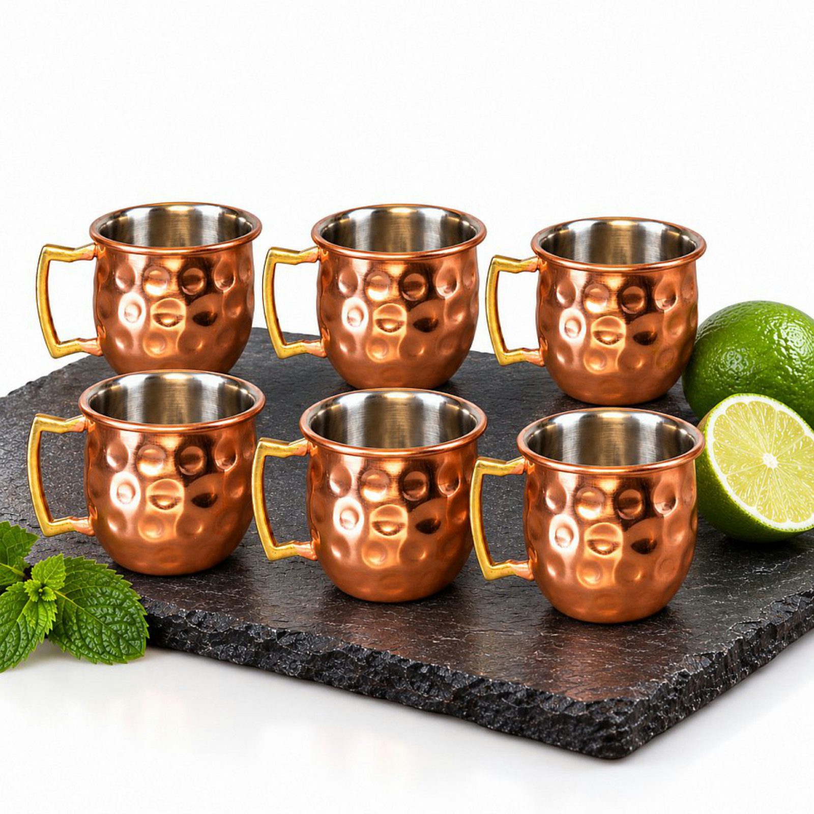 Koopman Schnapsglas Trinkbecher Shotglas Edelstahl Kupferoptik 6er Set, 6-tlg., Stahl, je 30ml, 6,5x5x5cm, Henkel, gehämmmerte Optik