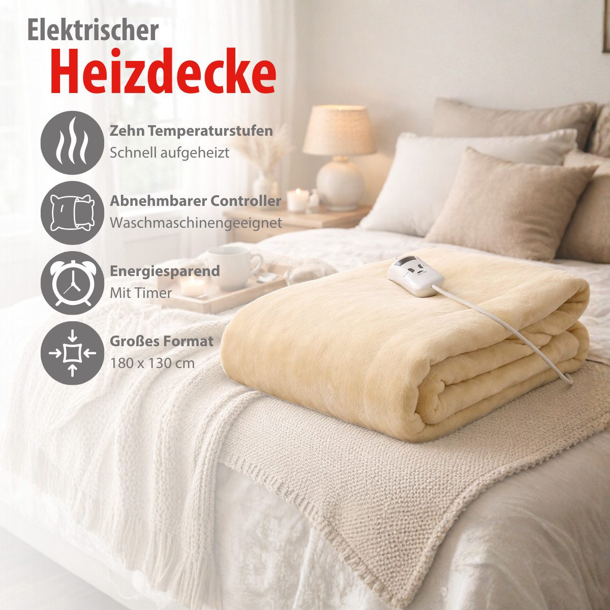 Alpina Heizdecke alpina Elektrischer Heizdecke - Wärmedecke 180 x 130 cm
