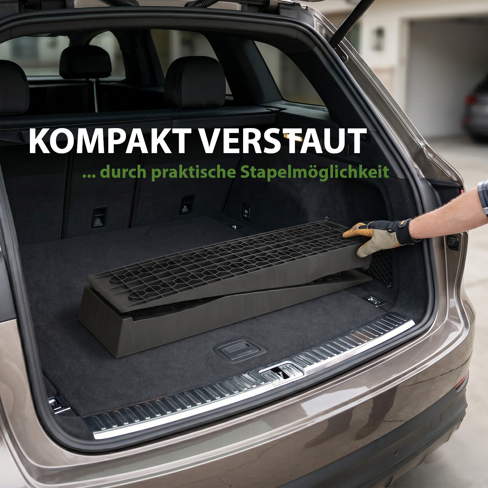 TRUTZHOLM Auffahrrampe Kunststoff 2x Ausgleichskeil extra flach PKW, Wohnwagen und Wohnmobil (2-St), Rutschfestes Wabenmuster, Überfahrschutz, hohe Tragkraft – Bild 5 von 5