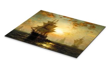 Posterlounge Alu-Dibond-Druck Edward Moran, Segelschiffe bei Sonnenuntergang, Malerei