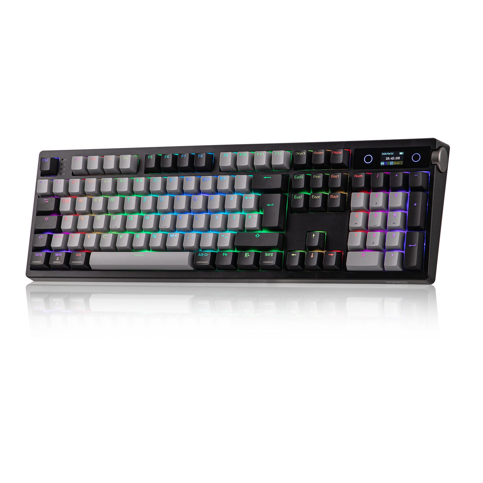EPOMAKER TH108 PRO Full Size Mechanische Tastatur (mit Bildschirm & Drehknopf, RGB Gaming Tastatur Kabellos)