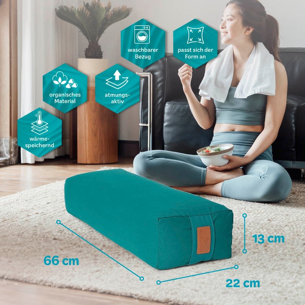 #DoYourYoga Yogakissen Yoga Bolster Paravati, gefüllt mit Bio-Dinkelspelz,Yogakissen 67x22x13cm