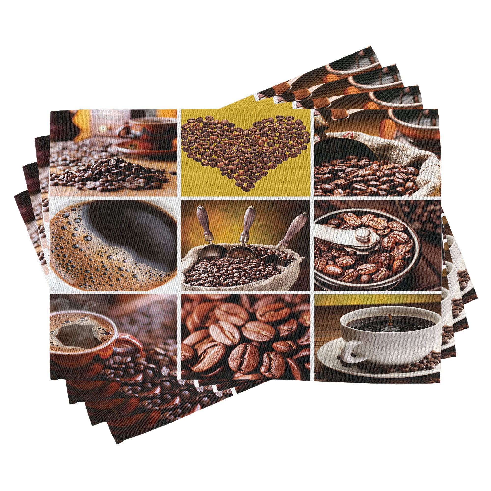 Abakuhaus Platzset Waschbare Stoff Esszimmer Küche Tischdekorations Digitaldruck, (4-teilig, 4-St., Set aus 4x), Kaffee Coffee Fotos umgürtet