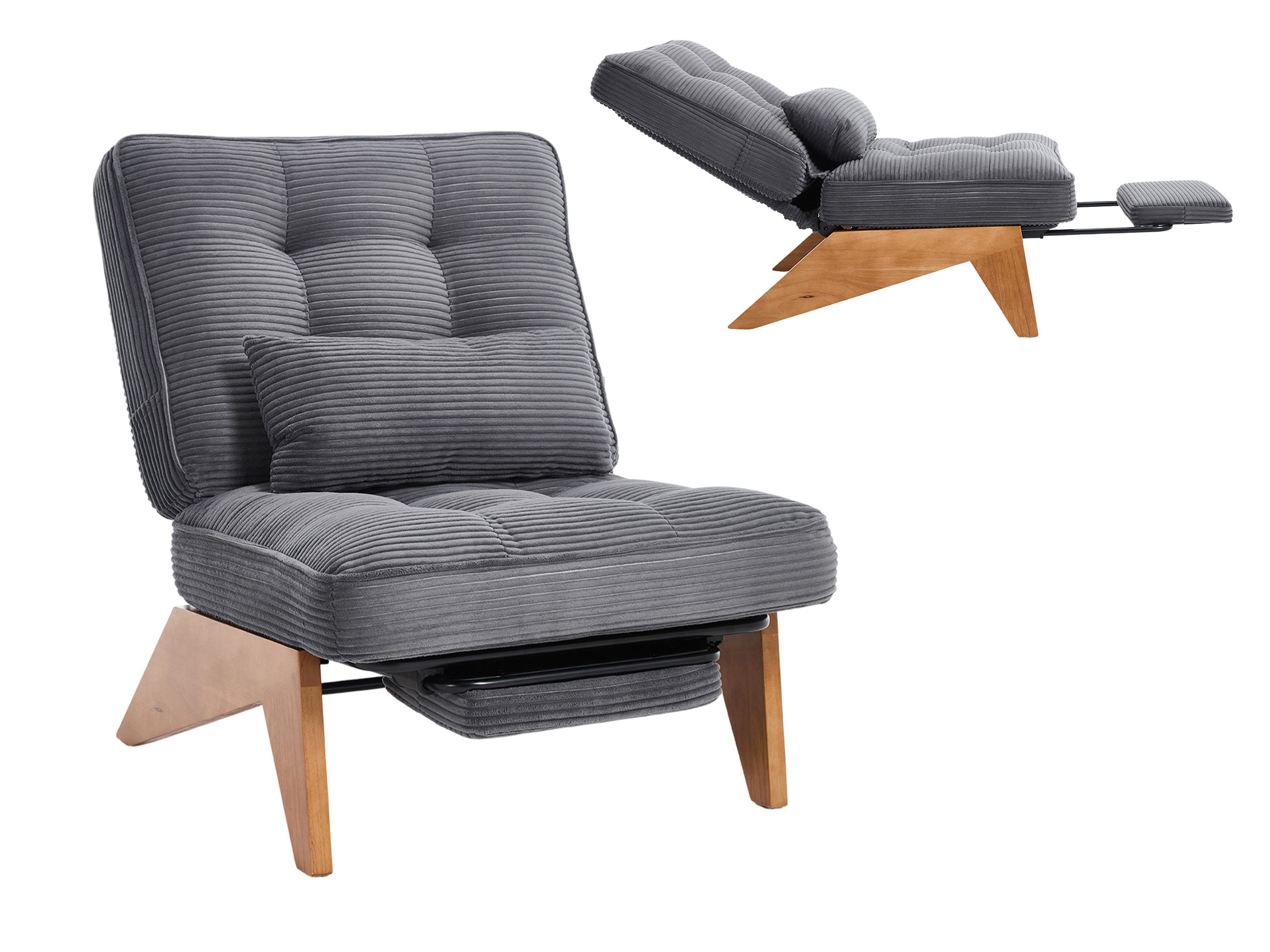 SeedWave Loungesessel Kordstoff Relaxsessel, Verstellbare Rückenlehne, Ausziehbare Fußstütze, Polstersessel inklusive 2 Seitentasche, Lendenkissen, Massiveholzfüße