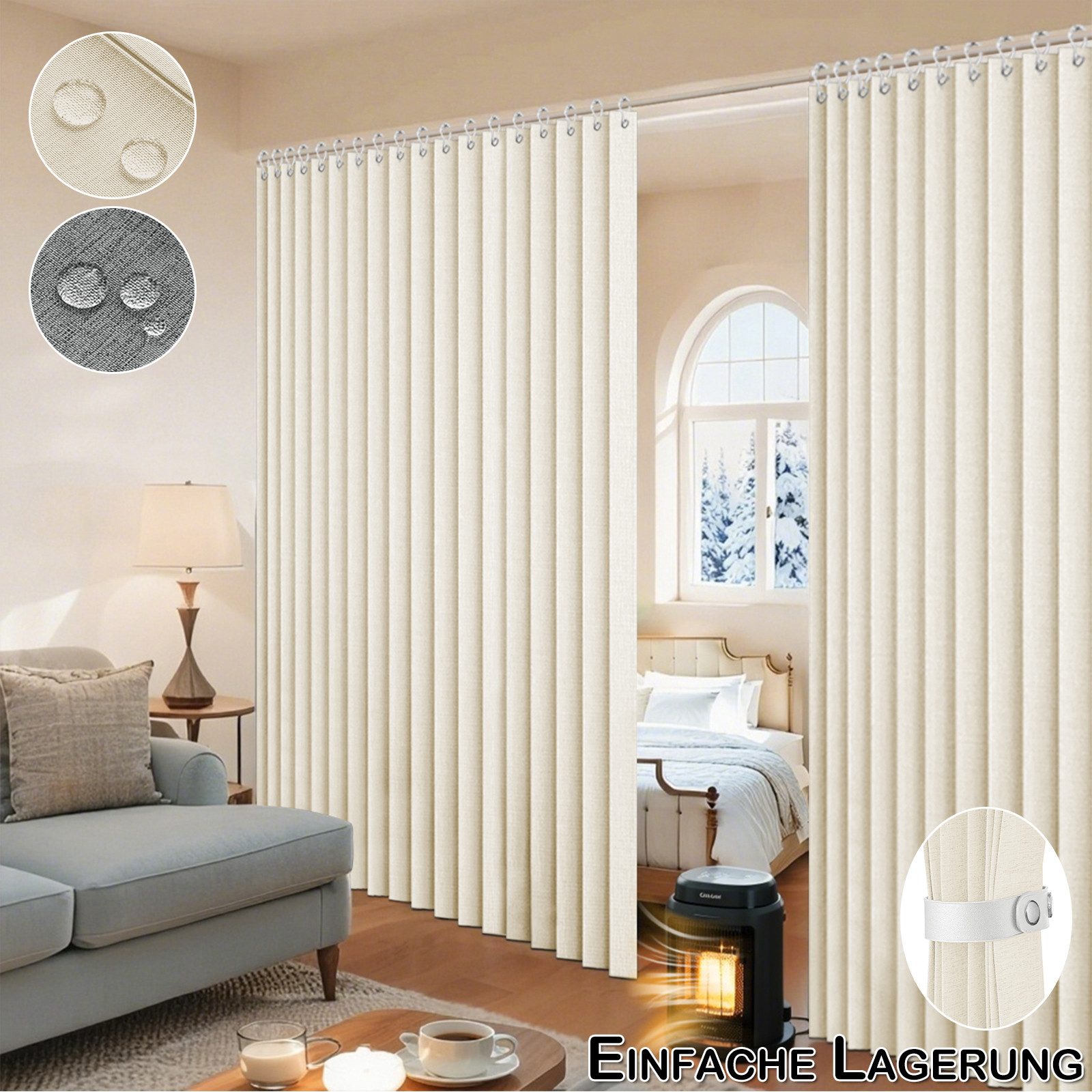 Jibenhome Vorhang Extra breite Raumteiler Vorhang für Terrassentür, Wasserdicht, Schiebevorhang für Wohnzimmer & Schlafzimmer Trennwand Sichtschutz