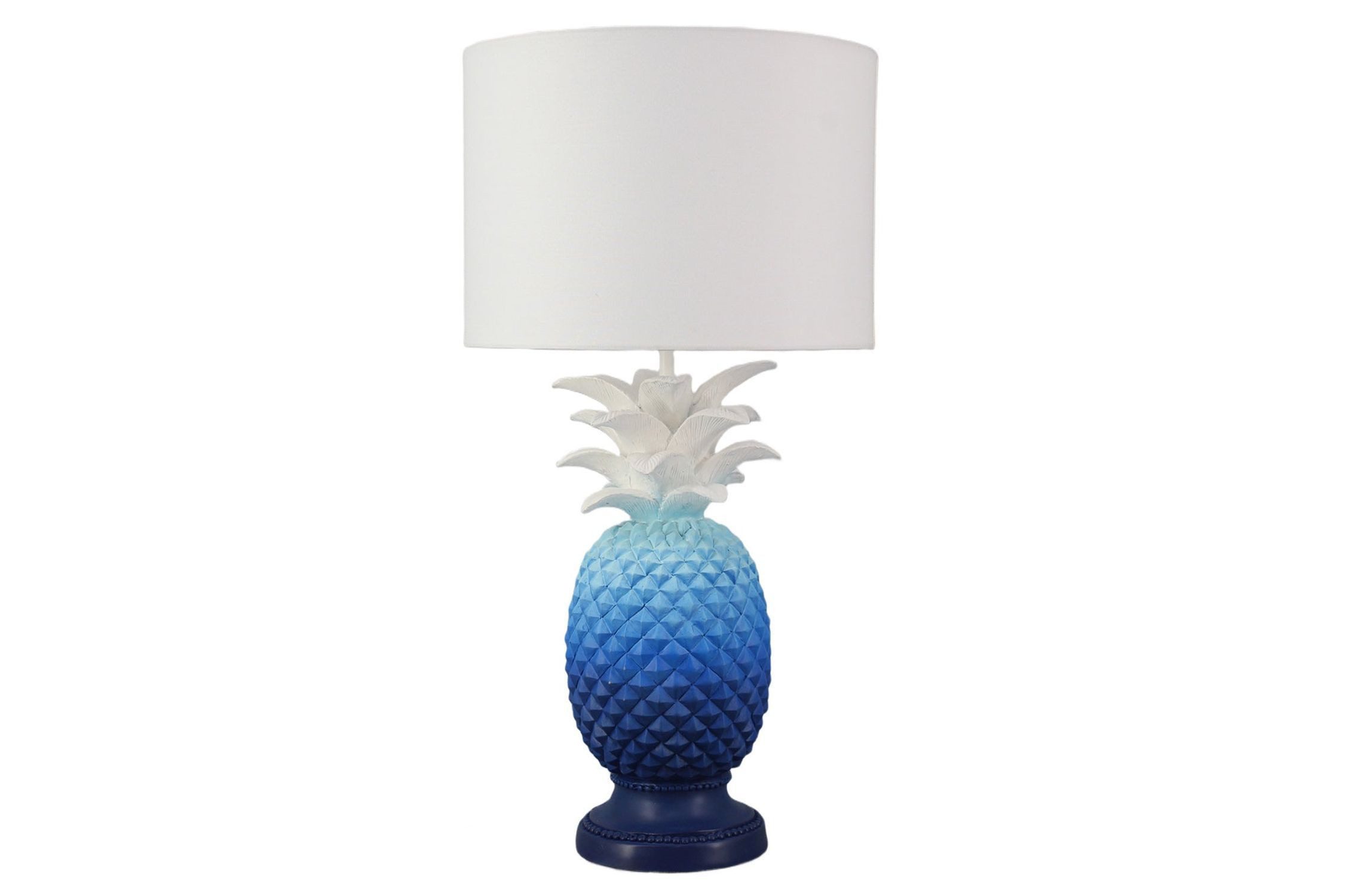 Licht-Erlebnisse Nachttischlampe AILSA, ohne Leuchtmittel, Blau Weiß 47 cm hoch Ananas Design Polyresin Stoff E27 Modern
